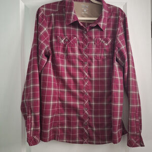 Mountain Hardwear Flannel Shirt Womens Size 14 Purple Plaid Long Sleeve Hiking